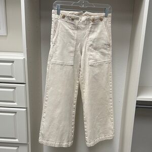 Pilcro Off-White Cropped Wide Leg Jeans